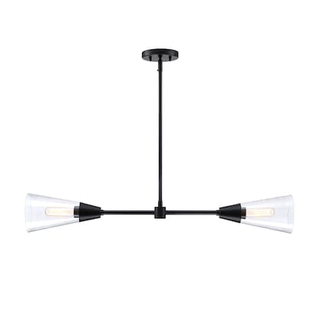 Designers Fountain Norro 60 Watt 2 Light Matte Black Linear Pendant with Clear Glass Shade D290M-IS-MB